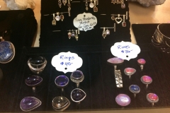 Example of the many rings and tiny pendants available.  Variety of stones set in sterling silver.
