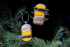 Bumble Bee Jasper set in custom Sterling Silver Pendant and Bracelet.  Sold separately or as a set.