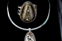 Fossil:  Ammonite with Pyrite and Calcite set in custom Sterling Silver Bracelet and Pendant.  Sold separately or as a set for 20% off!