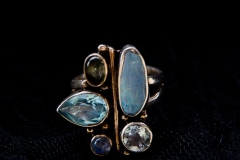 Opal, Moonstone, Labradorite, Aqua Marine set in Custom Sterling Silver Ring